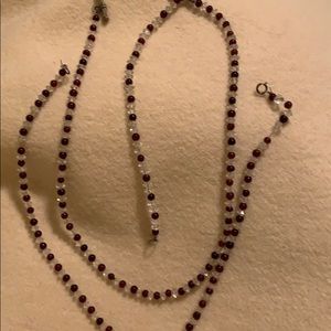 Crystal red and clear necklace and bracelet set